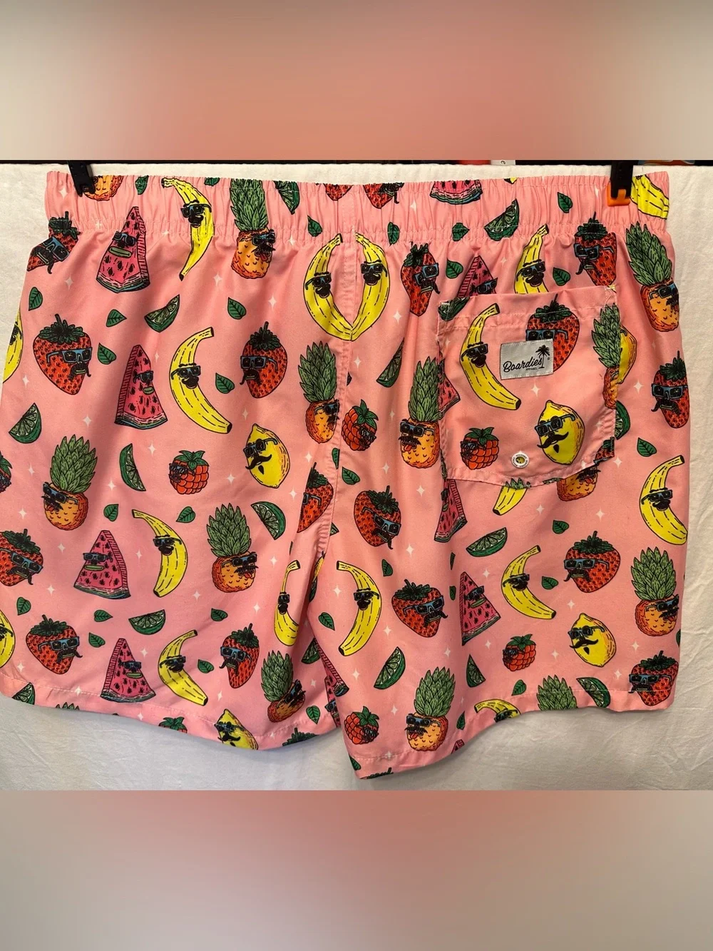 Boardies Apparel Pink Tropical Fruit Swim Trunks Men’s Large Funny Swim Shorts